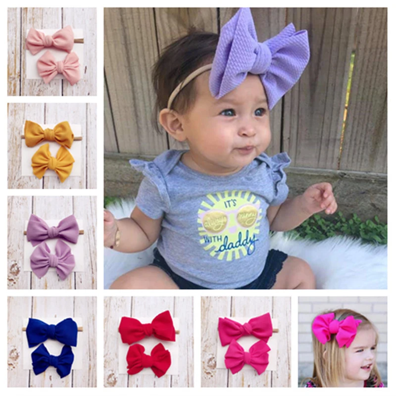 

2 Pcs/Set Solid Bow Baby Headbands For Girls Colorful Elastic Soft Turban Cute Baby Hairclip Girls Elegant Hair Accessories