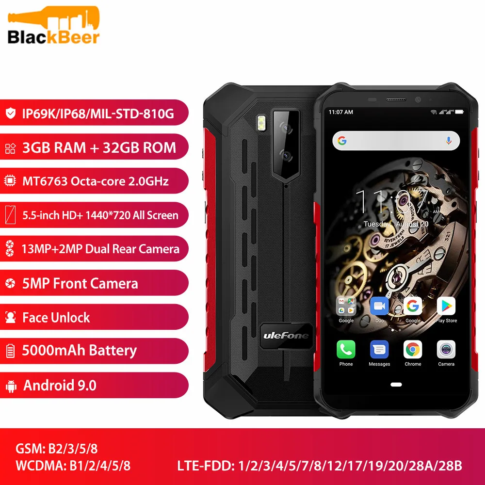  Ulefone Armor X5 MT6763 Octa core ip68 Rugged Waterproof Smartphone Android 9.0 Cell Phone 3GB 32GB