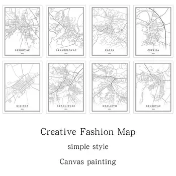 

Serbia Black White World City Map Poster Nordic Living Room Belgrade ruma Shabazz Wall Art Pictures Home Decor Canvas Painting