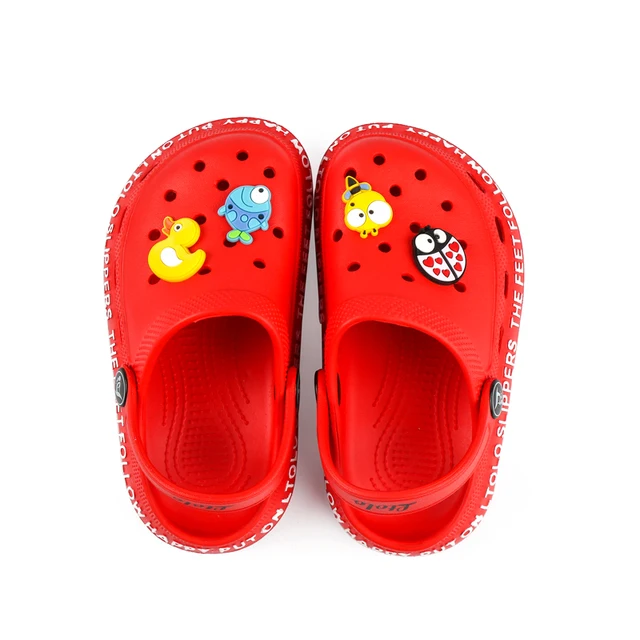 Ltolo Children Girl Boy  Mules Clogs Kids Summer Crock candy Garden Beach Slippers Cave Hole Baby Shoes For Girls Boys EUR23-34 RED