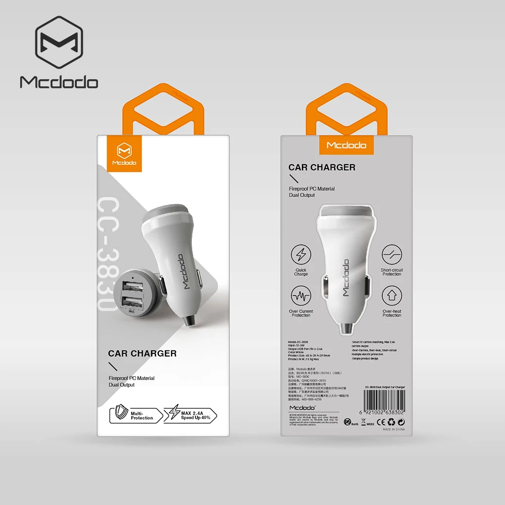 MCDODO автомобильное USB зарядное устройство Quick QC 3 0 для мобильного телефона 2 порта