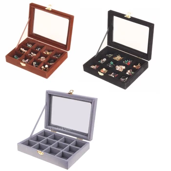 

12 Grids Rings Cuff Links Earrings Jewelry Box Case Display Storage Velvet Jewellery Organizer
