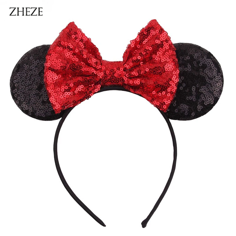 2021NewGlitterMouseHeadband5SequinBowHairbandDIYHandmade