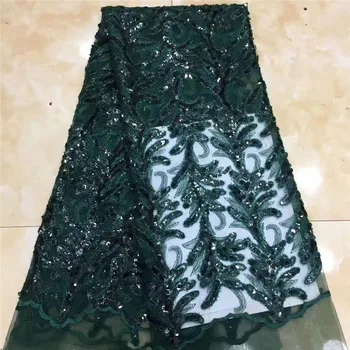

French Sequins Lace Fabric green Latest African Tulle Lace Fabric High Quality Nigerian Sequins Lace Embroidered Wedding Fabric