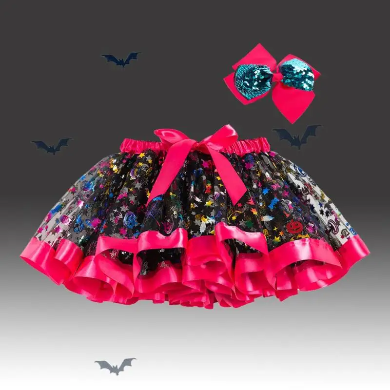 Children Girl Halloween 2pcs Clothes Sets Pumpkin Print Ruffle Tutu Skirt