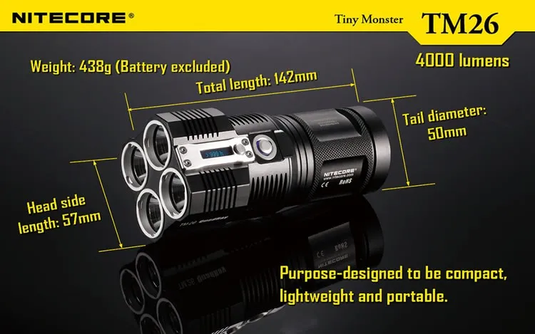 NITECORE TM26 Led 4000 люмен 454 м расстояние Oled дисплей поиск перезаряжаемый фонарик+ батарея 18650+ NHM10