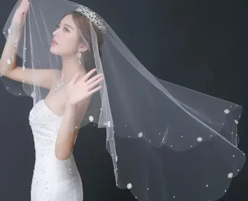 

Good net soft veil wedding veil bride wedding small veil pearl flower single layer masked veil