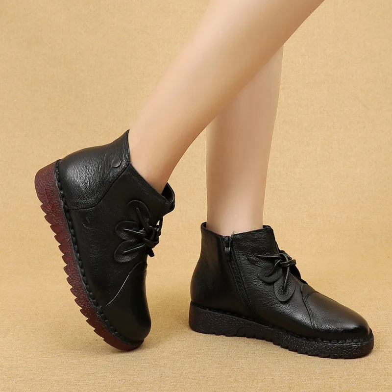 GKTINOO/зимняя обувь; женские зимние ботинки из натуральной кожи на плоской подошве; повседневные ботильоны; женская теплая обувь для мам; женские ботинки