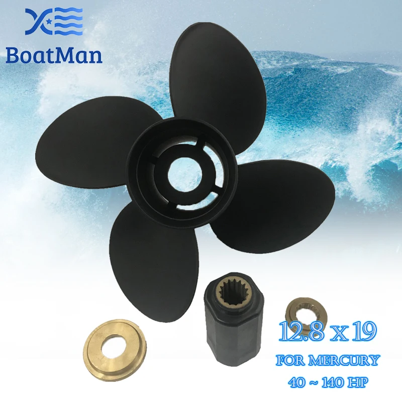 BoatMan® 12.8x19 Propeller for Mercury Outboard Motor 60HP 90HP 120HP 115HP 48-8M8026600 15 Splines 4 Blades Aluminum Boat Parts