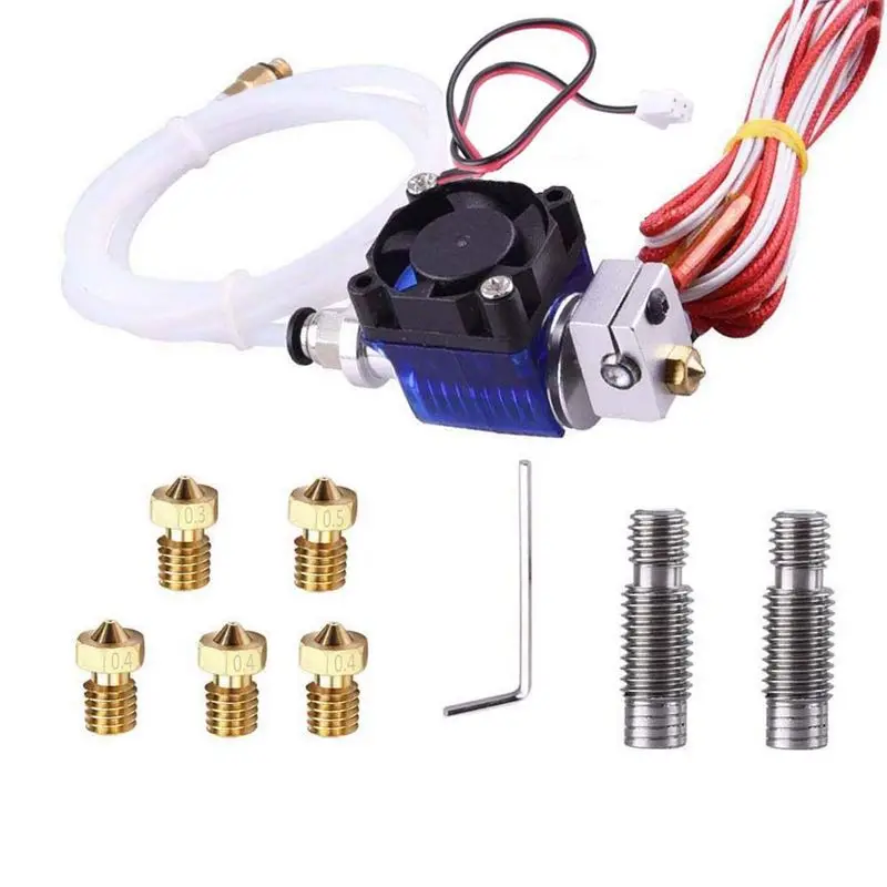 Горячий-цельнометаллический V6 J-Head Hotend экструдер Hotend комплект с 2 шт. сопла из нержавеющей стали горло+ 5 шт. сопла для принтера для E3D V6