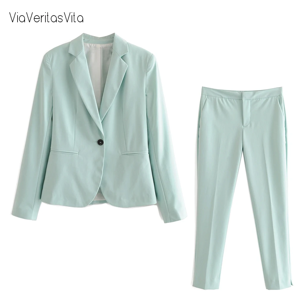 New Sea green Womens Blazer Pant Sets long sleeve Suit casual Jacket Coat solid Mid waist Trousers zora lilac Capris | Женская одежда