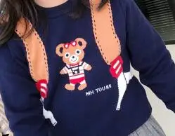 navy kids sweater cotton sweater bear pattern backpack pattern knitted cute toddler baby sweaters - Цвет: navy