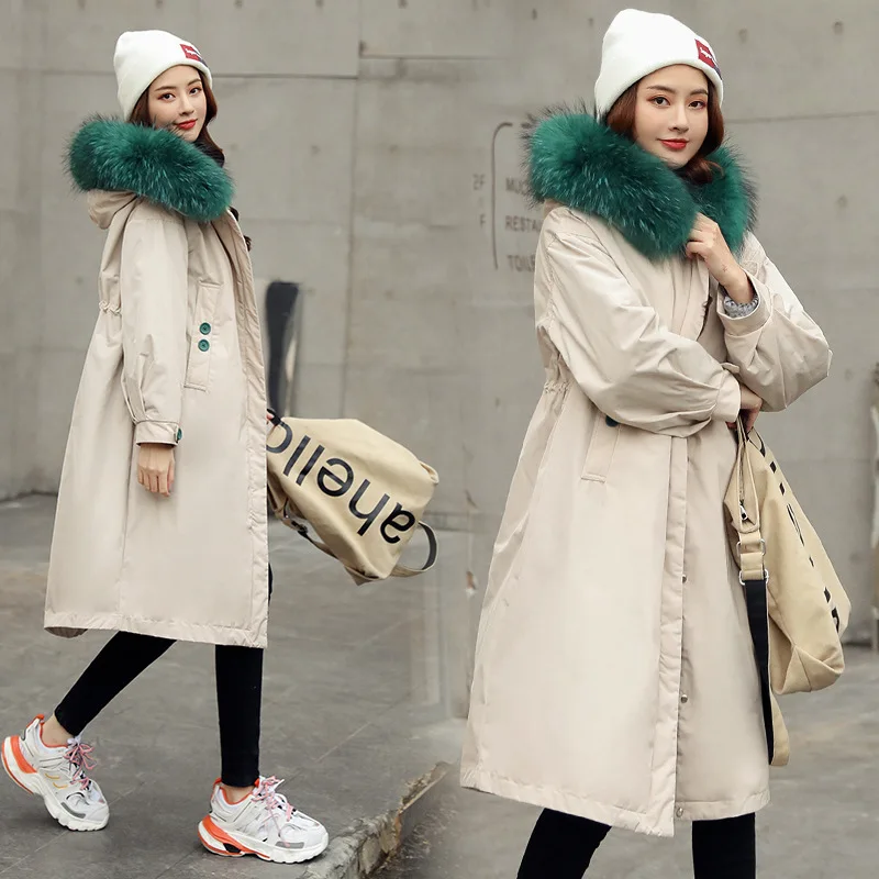 

2018 Winter Cotton-padded Clothes/Cotton Coat Solid Color Commuting Olo Collar Long-sleeve Zipper Long Slim Fit