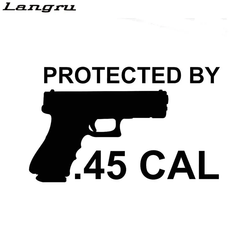 

Protegido Por 45 Cal Bumper Carro Etiqueta Do Carro Adesivo De Vinil Decal Pro Pistola Arma Arma De Fogo Styling Jdm