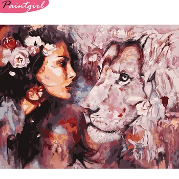 

DIY Framed Lion Girl Oil Painting By Numbers Adults Colorful Paint Wall Art Picture For Living Room Home Decor VA0056