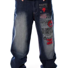 Мужская мода бренд плюс сайз для полных джинсовые брюки мужские хип-хоп выстирать уличных танцев Вышитый Костюм штаны для катания на скейтборде длинные брюки