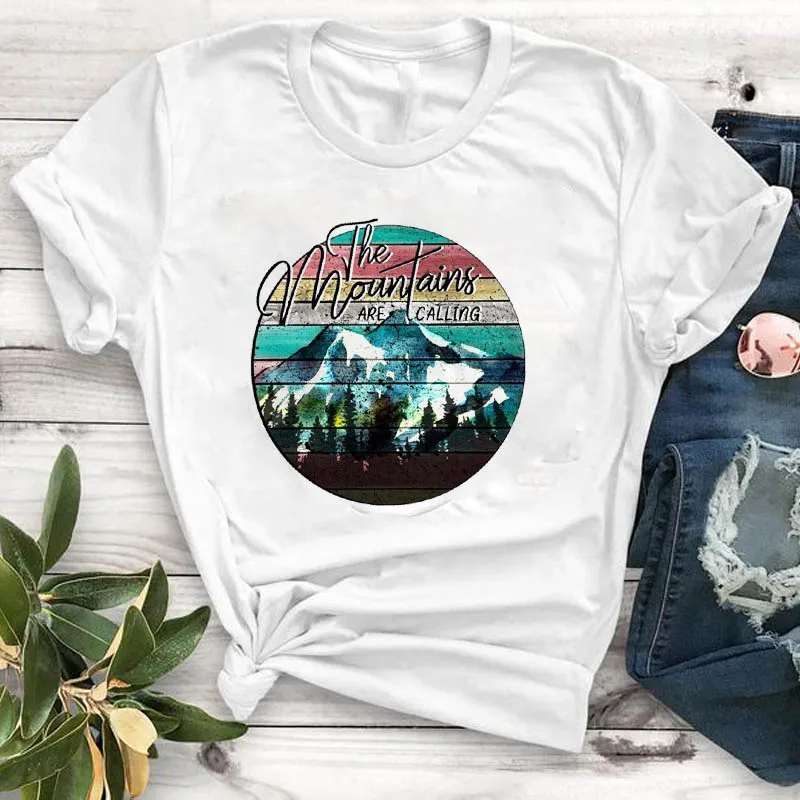 Повседневная футболка для женщин горного размера плюс 4XL Happy Camper летняя с принтом