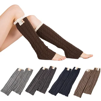 

Ladies Women Winter Warm Boot Socks Knitted Twist Button Lace Leg Warmers Socks WATMX0017