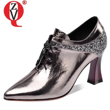 

ZVQ spring new fashion sexy women pumps outside high heels cross-tied genuine leather pointed toe women shoes drop shipping