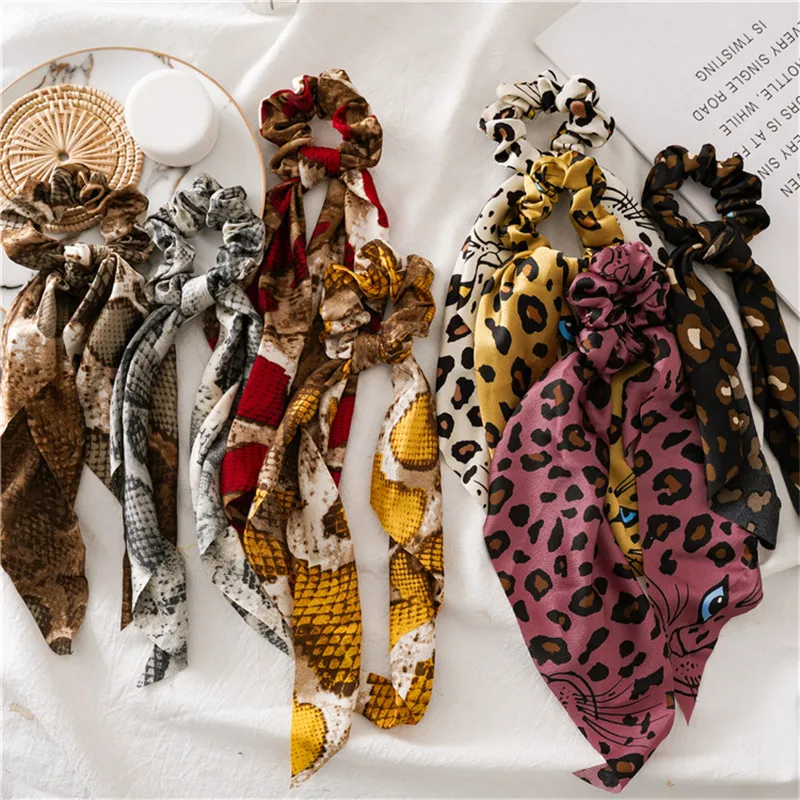 Модная женская веревка для волос, НОВАЯ шикарная леопардовая змеиная лента с цветочным принтом, повязки для волос, резинка для хвоста, шарф, аксессуары для волос