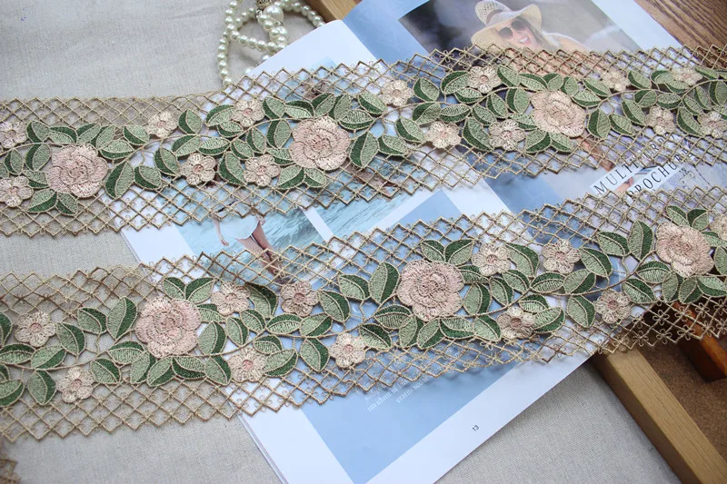 Cotton Polyester Venise Lace 3d Rose Flowers Embroidery Ribbon 10CM Wide