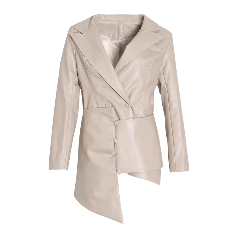 awesome TWOTWINSTYLE Leathers Solid Women's Jacket Lapel Collor Long Sleeve Slim With Wide Irregular Belt C