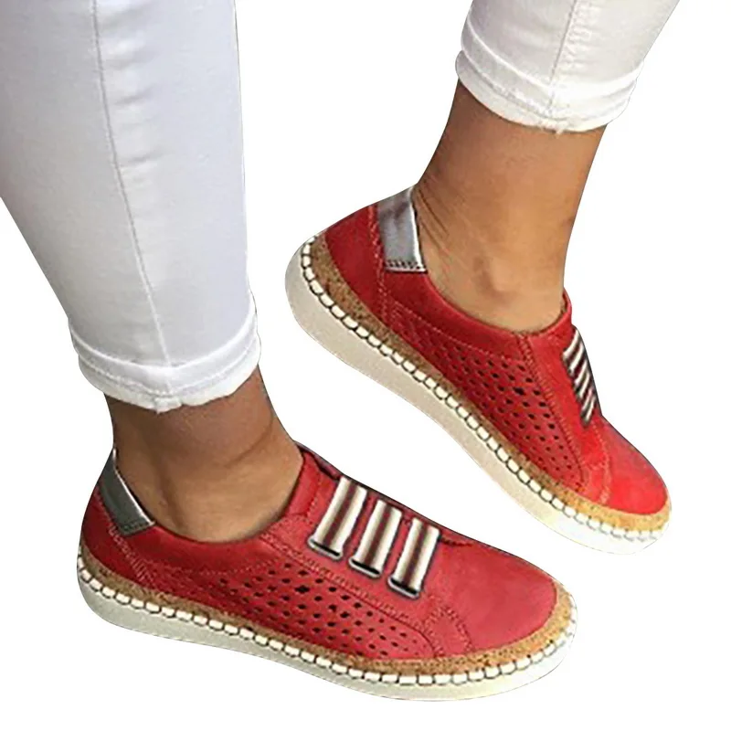Adisputent Leather Loafer Shoes For Women Casual Slip-On Sneaker Comfortable Loafers Women Flats Tenis Feminino Zapatos De Mujer - Цвет: red