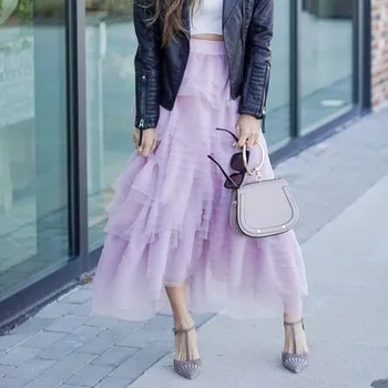 

Beautiful Lavender Long Skirts A-line Tiered Street High End Women Floor Length Long Skirts