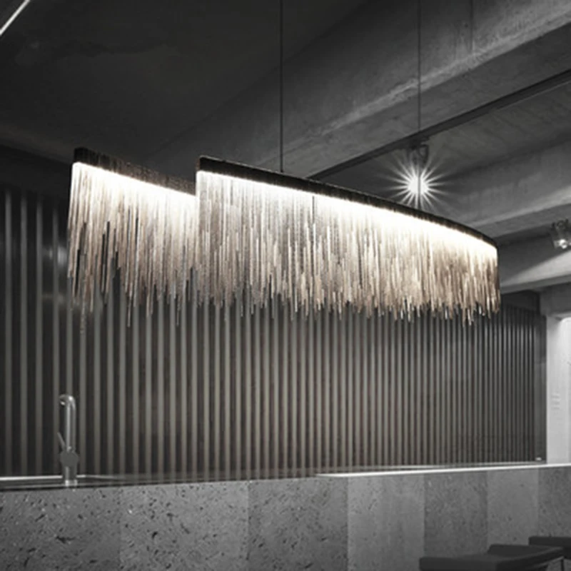 Rectangle Nordic Tassel Chain Pendant Light for living room led decoracion Silver Fringed hanging pendant lamp light fixtures | Освещение