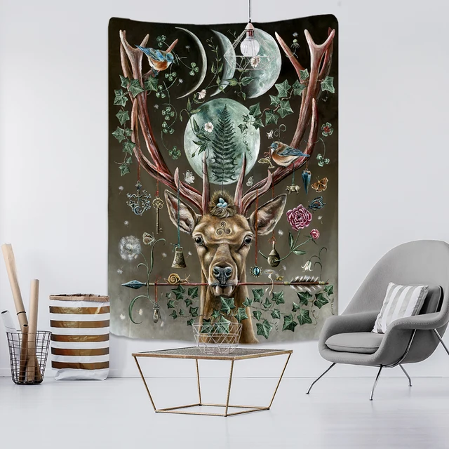 Psychedelic Witchcraft Forest Elk Tapestry Wall Hanging