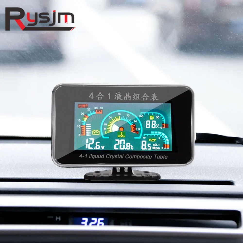 

4 in 1 LCD truck Car digital fuel gauge Oil Pressure Voltage Water Temp Meter Wate Temperature sensor M10 12V 24V motorcycle