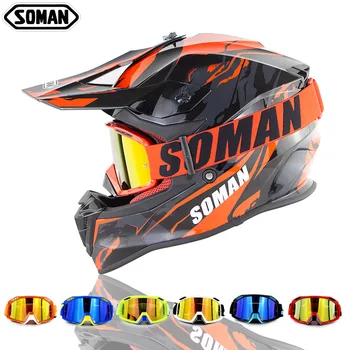 

Flip up Motocross Helmets Full Face Motorcycle Helmet+SM15 Goggles off-road racing casco capacete moto Ece Approved Soman SM633