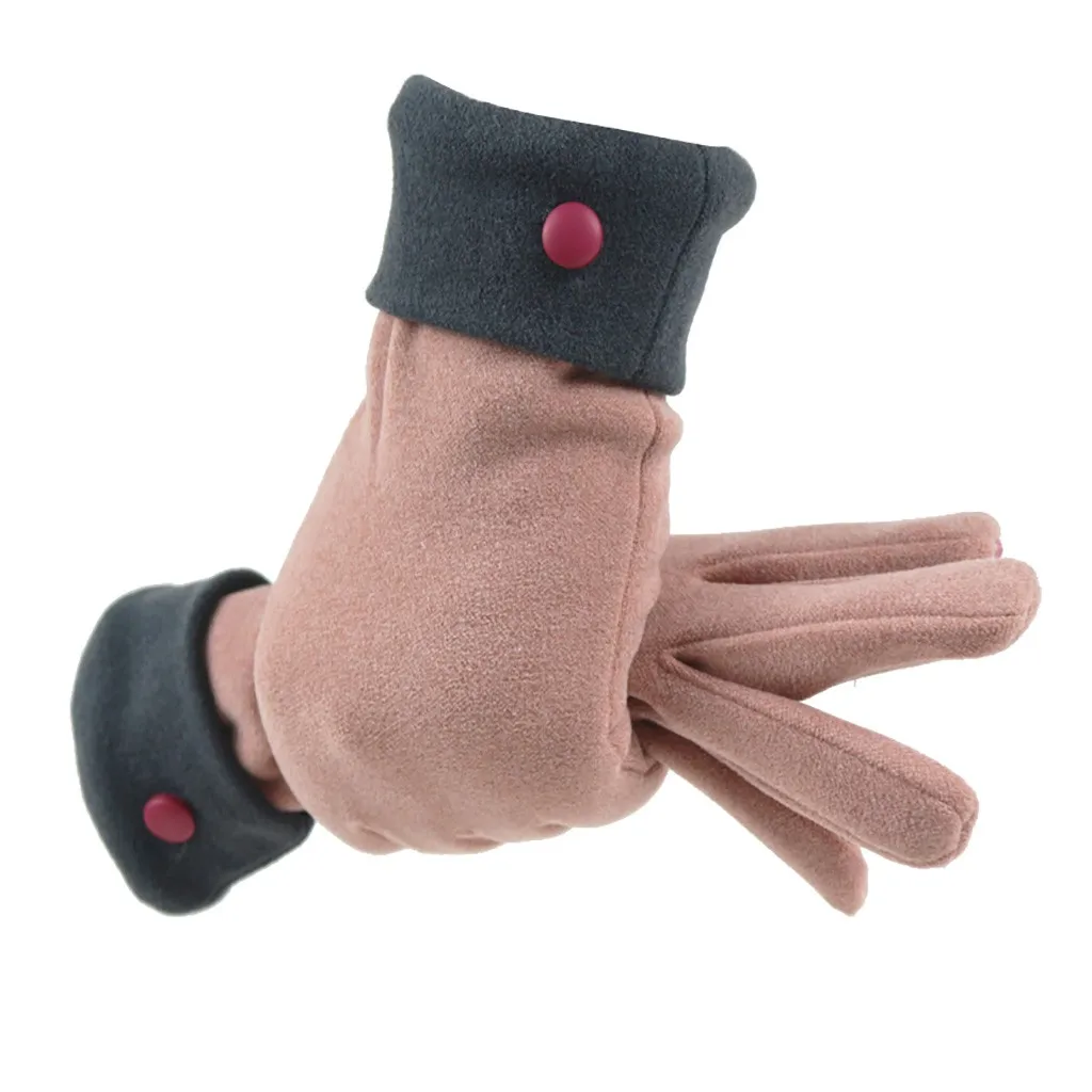 Модные зимние женские украшения на пуговицах теплые кашемировые перчатки двойные толстые плюшевые Наручные сенсорный экран для женщин перчатки для вождения L58