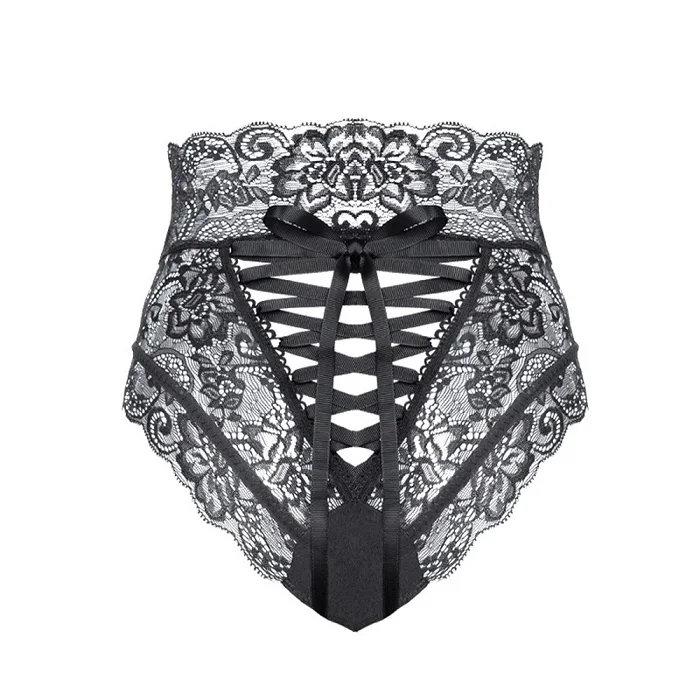 Sexy Panties Women High Waist Lace Thongs and G Strings Underwear Ladies Hollow Out Underpants Imitation Lingerie Female - Цвет: Черный