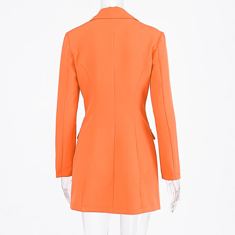 Новинка, приталенное платье-блейзер с длинным рукавом, Осень-зима, женская мода, чистый оранжевый цвет, уличная одежда, ветровка, клубная одежда
