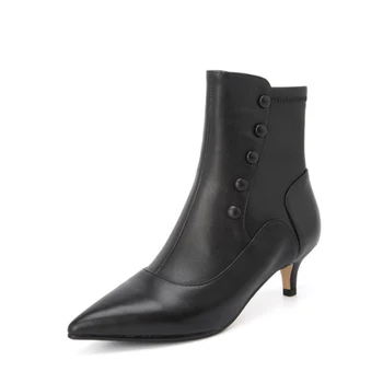 

Leather pointed Chelsea boots women side zipper special buckle ankle boots ladies Autumn fashion Sexy high heels boots women