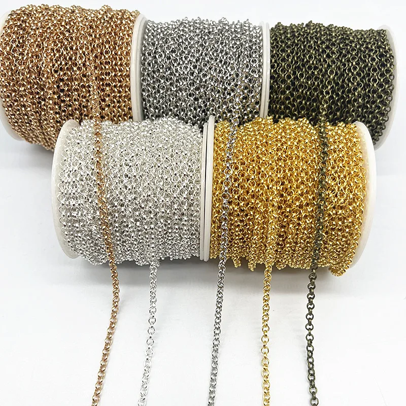 Cadena de collar chapada en oro, plata y bronce, 2 yardas, para fabricación de joyas, accesorios, DIY, materiales hechos a mano