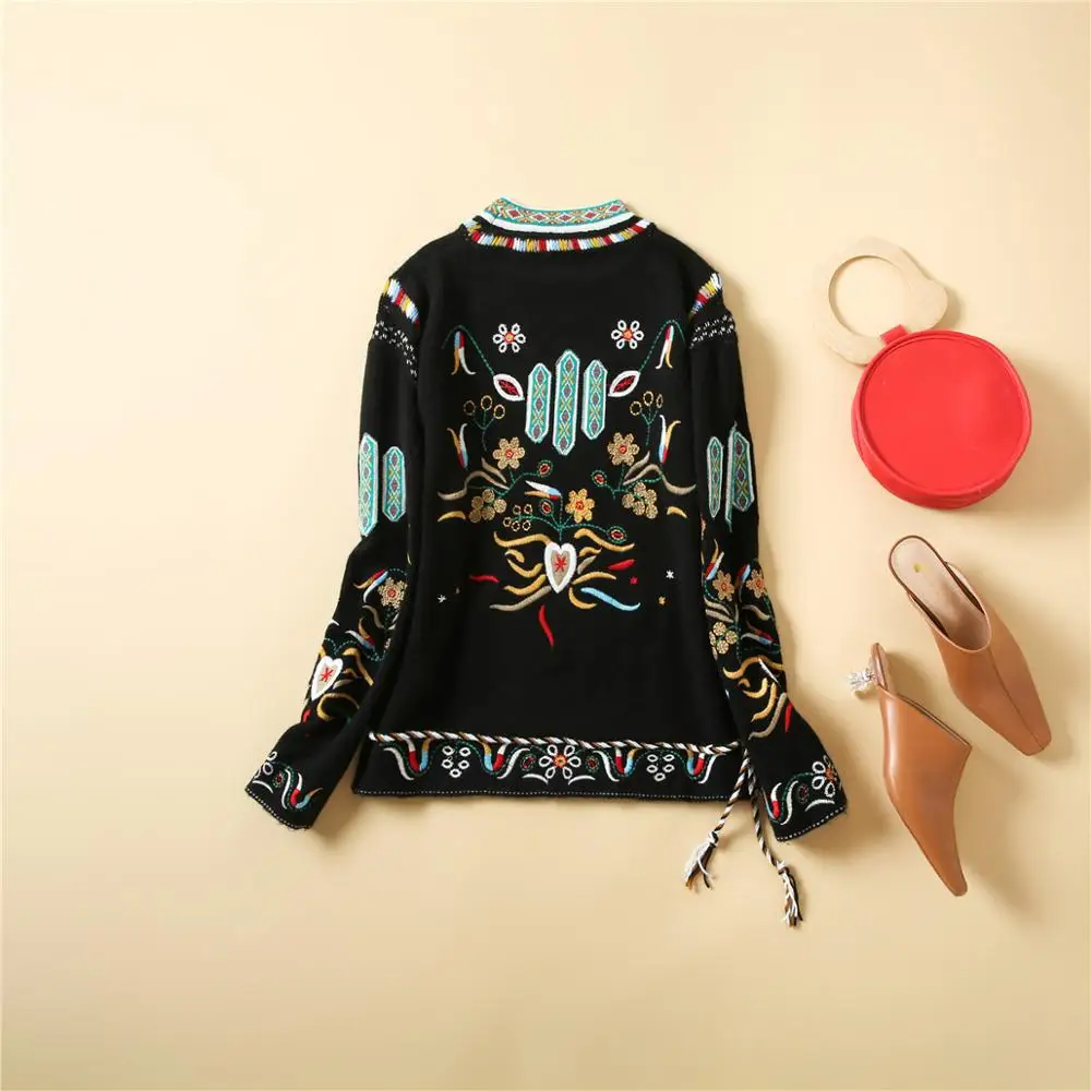 COLOREE роскошный бренд Boho шикарный цветочный свитер с вышивкой женский зимний шерстяной пуловер подиумный свитер джемпер Топ