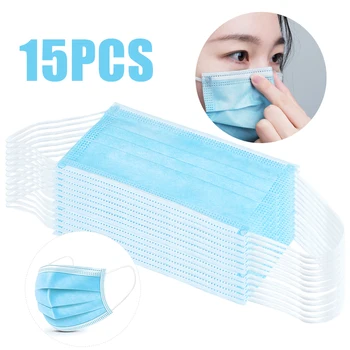

15PCS/Lot Disposable Mask Anti Pollution Masks Fabric Nonwovens Dustproof Mouth Mask Blue Adult Unisex Protection With Ear Loop