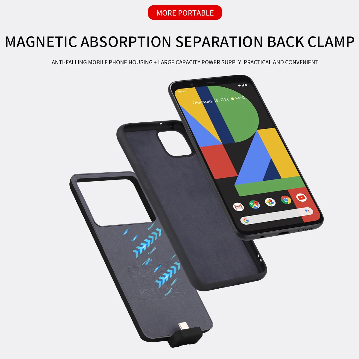 

Battery Charge Magnetic Combination Case for Google Pixel 4 XL 4XL Charging Case Bank Power Black Blue Easy To Carry