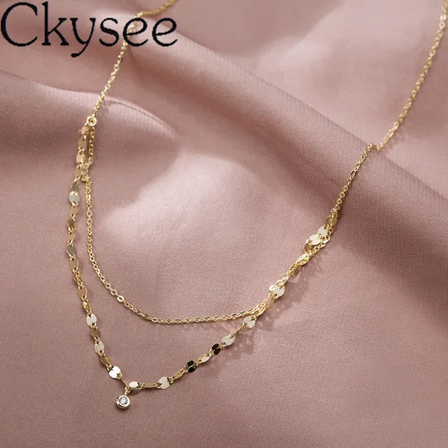 Ckysee News Серебряное ожерелье 925 пробы Двухслойное колье с хрустальной цепочкой для