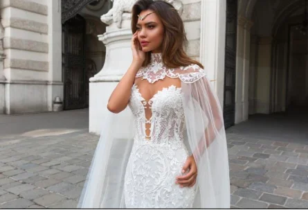 Королевская элегантность vestidos novias Роскошные кружевные аппликации Русалка свадебное платье с накидкой