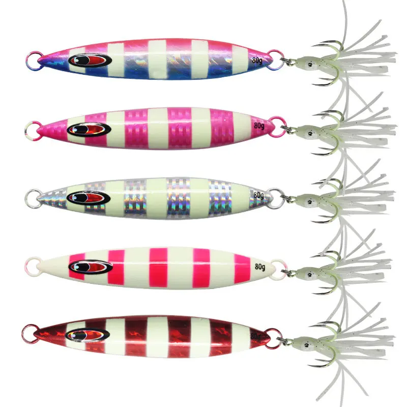 1PC 60g 80g 100g 120g 150g 200g 250g 300g Metal Casting Jig Fishing Bait Slow Jigging Lure Deep Sea Glow Lures 6Color Laser JIG 6