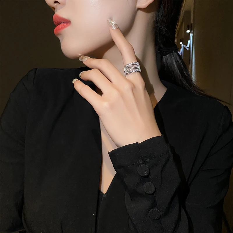 Metal Exaggerated Hollow Mesh Inlaid Zircon Gold Open Rings For Woman 2020 New Fashion Luxury Korean Jewelry Wedding Party Ring