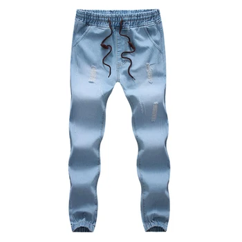 

Fashion Mens Cotton Stretch Jeans Slim Fit Denim Trousers Casual Jeans Men Biker Joggers Large Size Hole Drawstring Pants