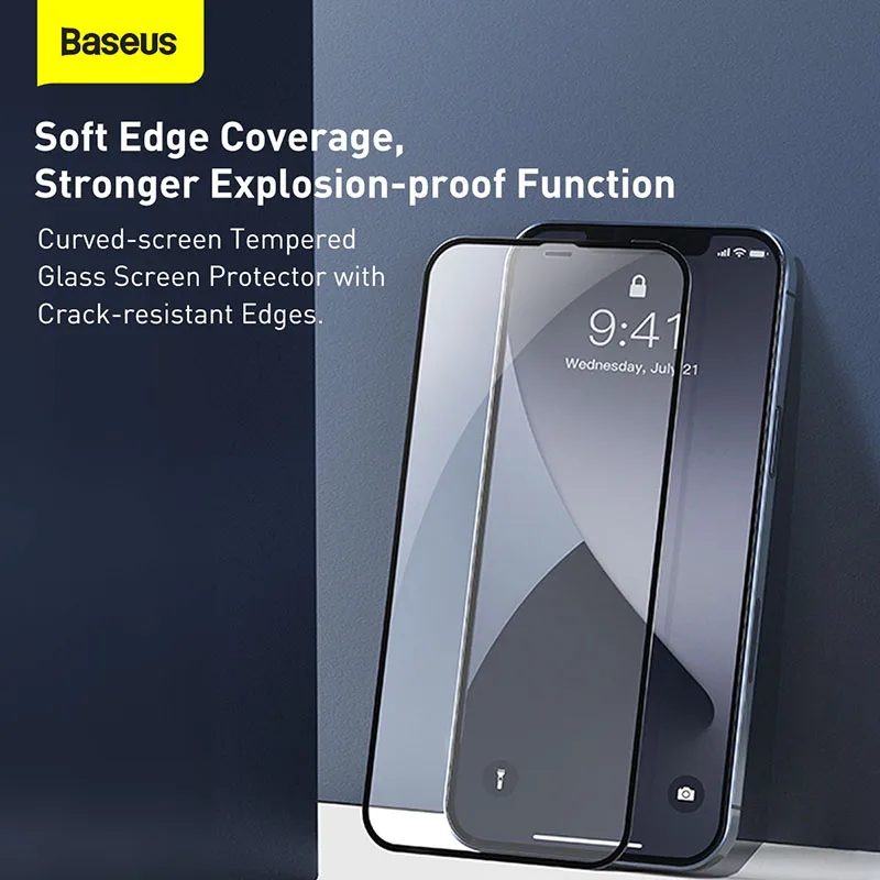 Baseus 2Pcs Screen Protector For iPhone 12 Pro Max 12 mini Full Cover Tempared Glass For iPhone 11 Pro Max Anti-blue light Film