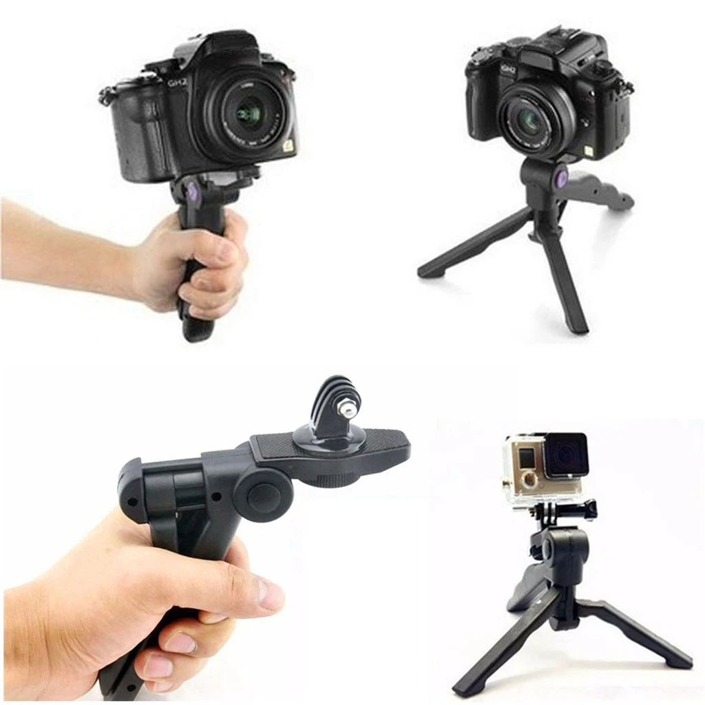 2 IN 1 Portable Mini Hand Grip Folding Tripod Stand for Gopro Hero 2 3 3+ 4 with 90 Degree Rotation Tabletop Desktop Tripod