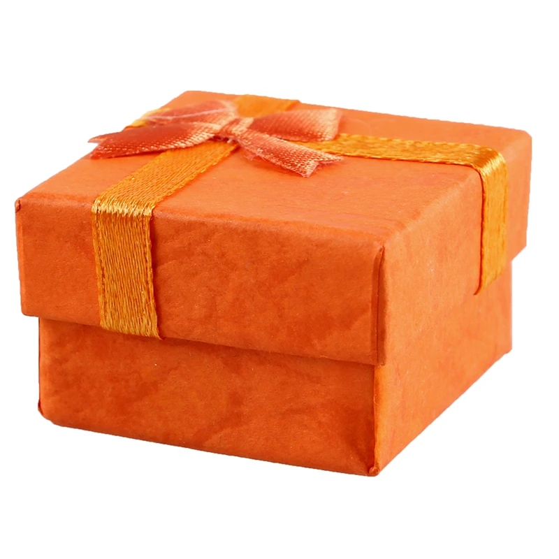 48 шт. кольцо серьги ювелирные изделия Дисплей Подарочная коробка бант квадратный Чехол желтый и оранжевый