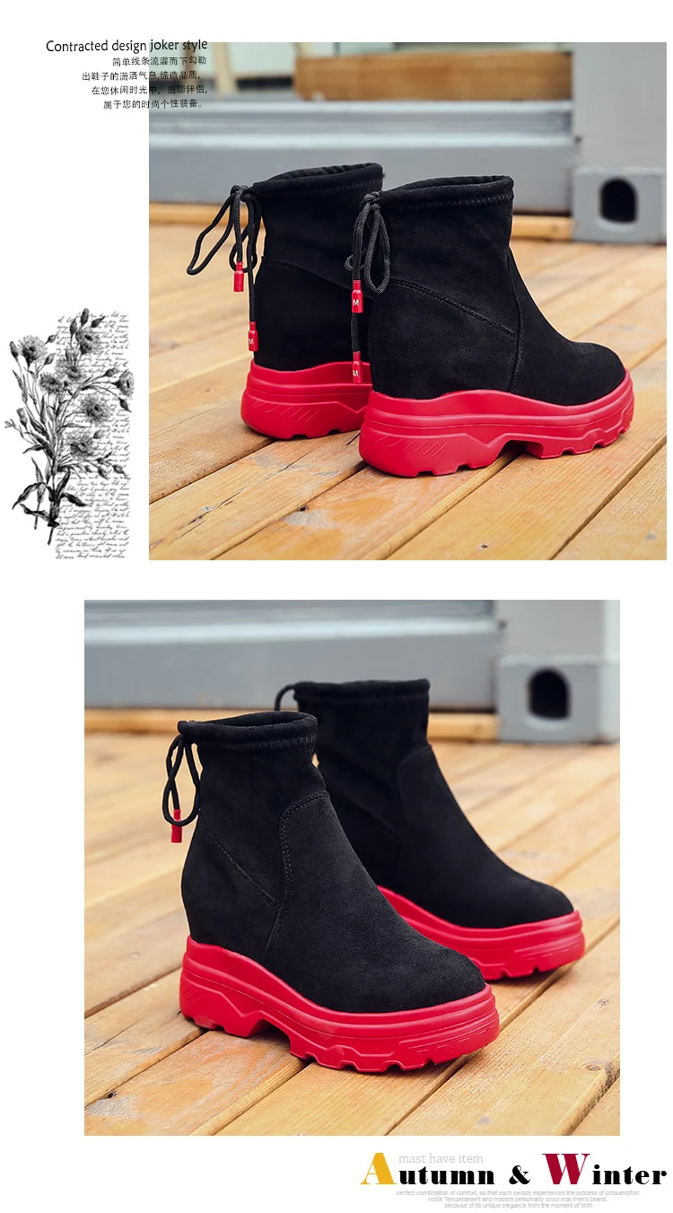 Moipheng/новые женские ботинки; коллекция года; пикантная обувь с красной подошвой; женские ботильоны из флока на шнуровке, визуально увеличивающие рост; botas Zapatos De Mujer