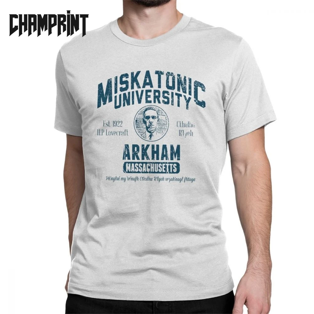 Fashion Miskatonic University Arkham T-Shirt for Men Crewneck Cotton T Shirts Short Sleeve Tee Gift Idea Clothing Plus Size |